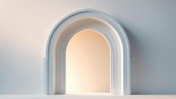 An Elegant Abstract White Arch Featuring Soft and Gentle Lighting to Enhance the Atmosphere photo