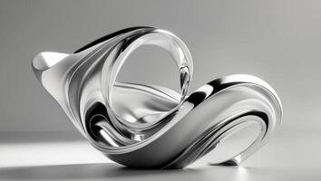 An Abstract Silver Sculpture that features a Fluid and Captivating Design Aesthetic and Charm photo
