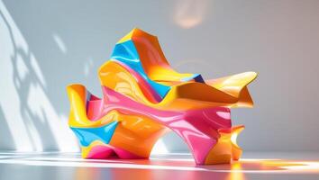 A Vibrant and Colorful Abstract Sculpture That Interacts with Light for Beautiful Reflections. photo