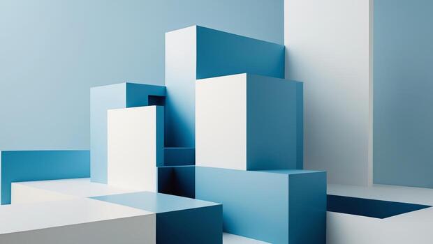 Blue and white abstract geometric presentation background with rectangle and square shapes. photo