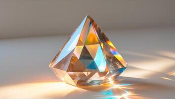 A stunning and beautiful Prism Crystal illuminated softly by the gentle touch of natural light photo