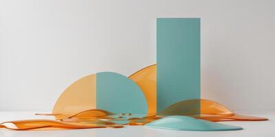 Soft amber and teal contrasts arranged freely on a white surface create a calming visual effect photo