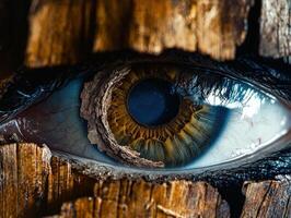 A surreal eye with a wooden texture photo