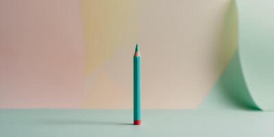 Negative space design showcasing a colored pencil creating art on a soft pastel background at midday. photo