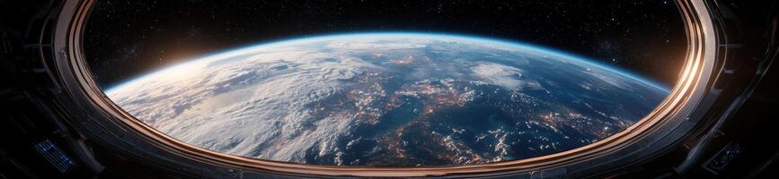 View of Earth from space station window photo
