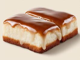 Two caramel cheesecake bars with a cookie base photo