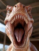 A close up of a dinosaur with its mouth open photo