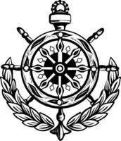 Ship wheel emblem icon in sketchy style vector