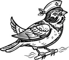 A sketchy icon of a sparrow wearing sailor cap vector