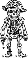 Skeleton pirate character icon in sketchy style vector