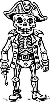 Skeleton pirate character icon in sketchy style