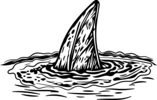 A vintage style icon of a shark fin in water vector