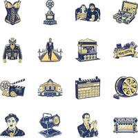 Collection of Vintage Style Theatre Icons vector