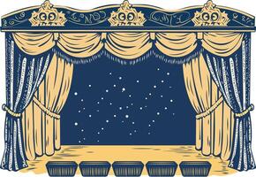 A vintage style icon depicting stage curtains vector