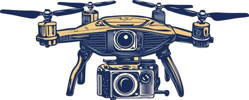 Vintage icon of a flying drone camera vector