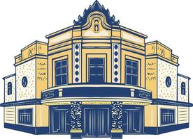 Sketchy icon depicting vintage theatre building vector