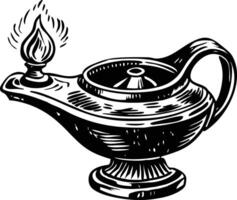 Ancient oil lamp illustration in vintage style vector