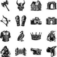 Collection of Vintage Style Medieval Illustrations vector