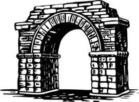 A sketchy style illustration of vintage stone archway vector
