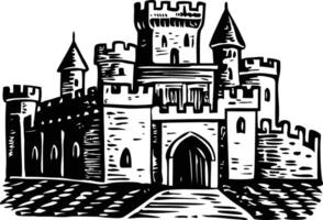 A vintage style illustration of castle courtyard vector