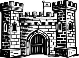 Castle building illustration in vintage style vector
