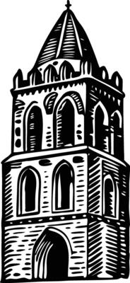 Medieval bell tower, vintage illustration