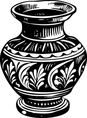 Sketchy illustration depicting a vintage pottery vase