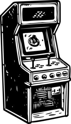 A vintage illustration depicting arcade machine