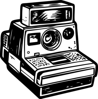 Sketchy illustration depicting an antique polaroid camera