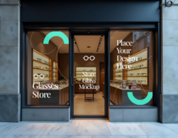 A modern glasses store with a clean design and ample selection psd