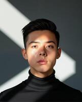 Portrait of a Young Man with Dramatic Light and Shadow Play photo