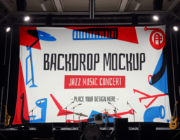 A stage with a large banner that says, jazz music concert psd