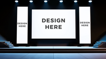 Screen and vertical banner mockup on stage for design placement psd
