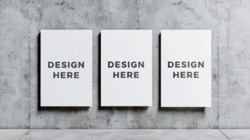 Three canvas mockup on concrete wall for art placement psd