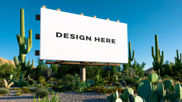 Billboard mockup surrounded by cactus for design placement psd