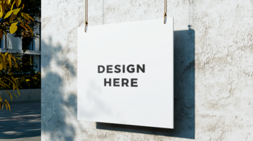 Hanging signboard mockup on building wall for design placement psd