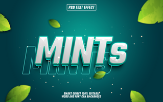 3D text effect Mints with teal and white color psd