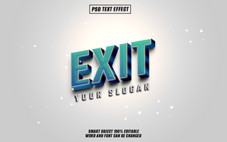 3D teal and blue EXIT text effect with editable slogan. psd