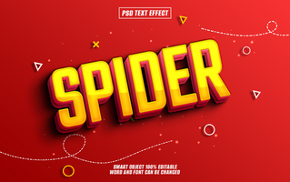 3D yellow and red text effect SPIDER on red background. psd