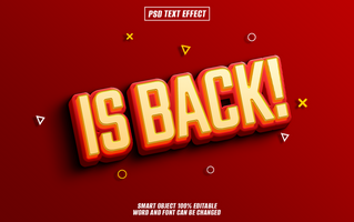 3D bold text effect Is Back on red background. psd