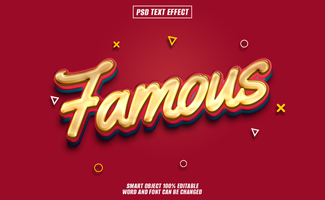 Famous text effect on red background. psd