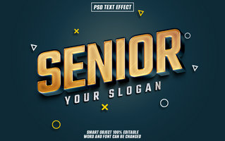 3D golden text effect Senior with editable slogan, psd