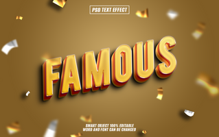 3D Gold Text Effect Famous with confetti on brown background. psd