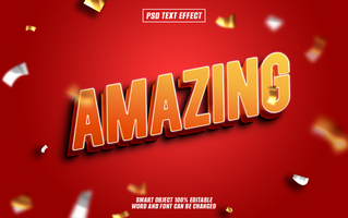 3D gold and red Amazing text effect with confetti on red background. psd