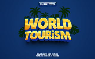 3D text effect design World Tourism with palm trees and tropical leaves psd