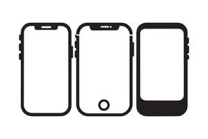 Three smartphones are shown in different positions vector