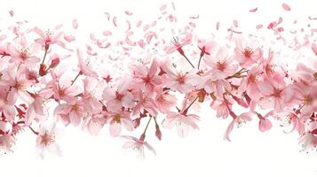 A group of pink flowers are arranged in a row photo