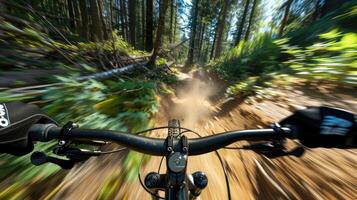 A mountain bike is riding through the woods photo