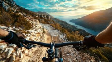 Mountain biking on a trail in montenegro photo