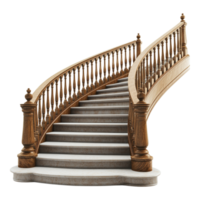 Wooden Staircase with Railing and Large Stone Rail against transparent background png